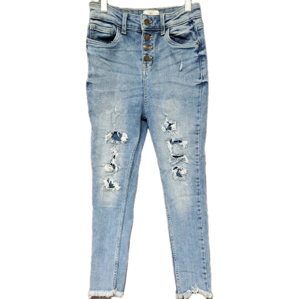 True Craft Girls Distressed High Rise Skinny Denim Jeans Size 12